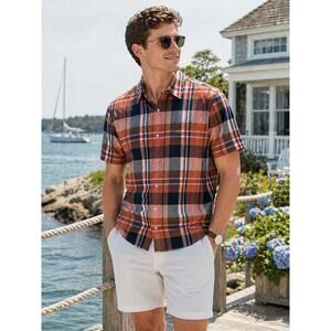 LACOSTE Plaid Short Sleeve Button Up Shirt Size 40 Medium Preppy